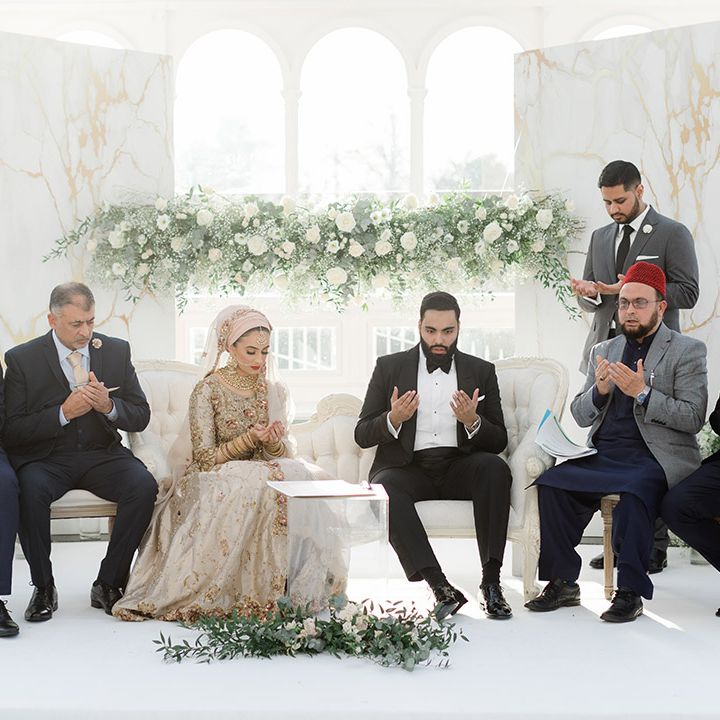 Bride & groom during Walima ceremony at the Isla Gladstone Conservatory