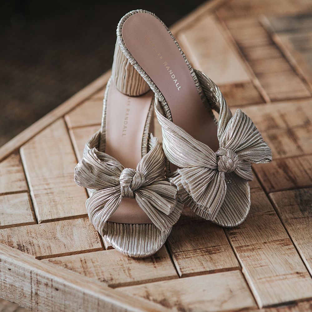 Grey silver Loeffler Randall bow bridal shoes 