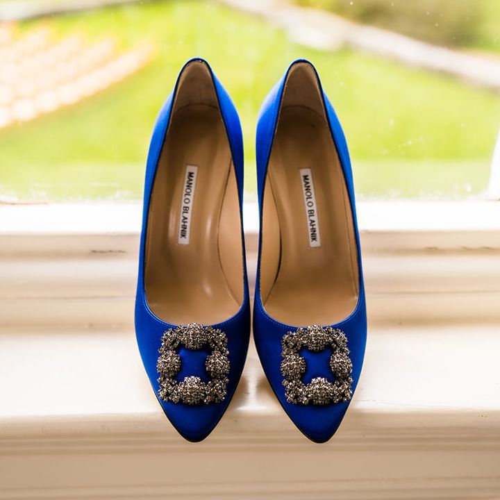Blue Manolo Blahnik bridal shoes 