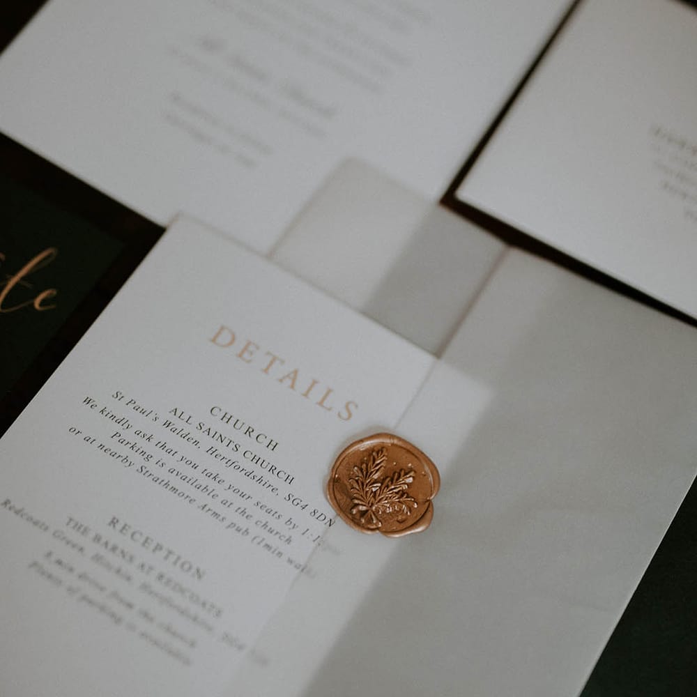 Wedding stationery for celebration at The Barns at Redcoats