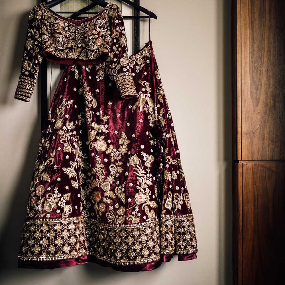 Indian saree wedding dress with embroidered gold details