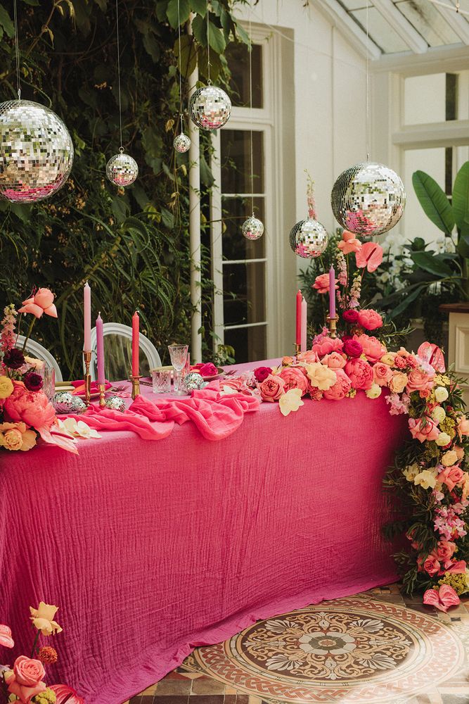 Pink Polstrong Manor Wedding Inspiration With Disco Balls