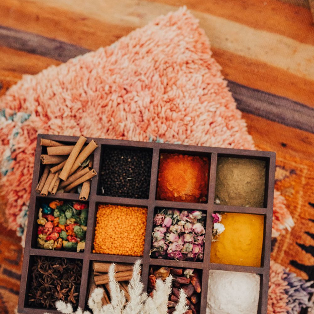 Tray of authentic Moroccan spices 