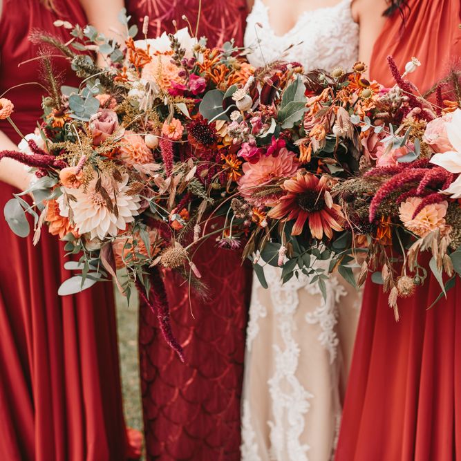 Orange autumn wedding flowers for rustic wedding 