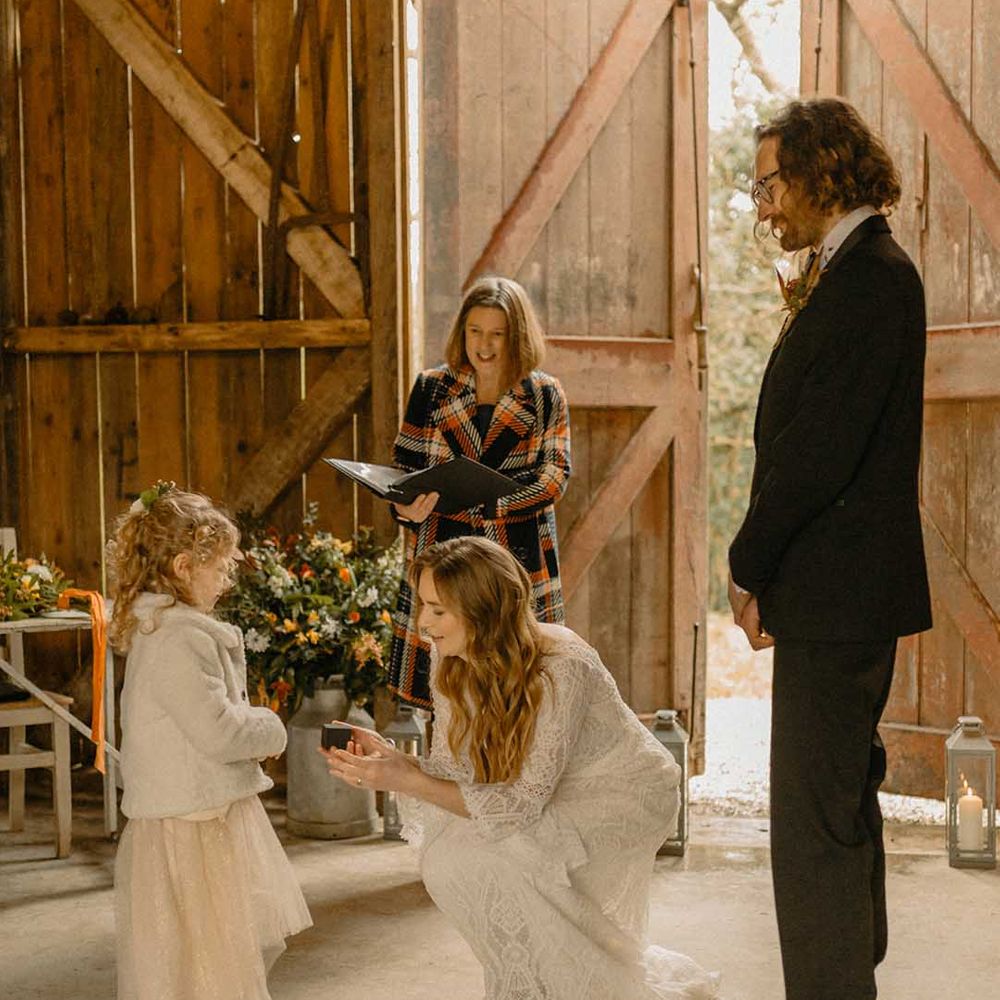 Civil wedding ceremony at Nancarrow Farm with flower girl as the ring bearer