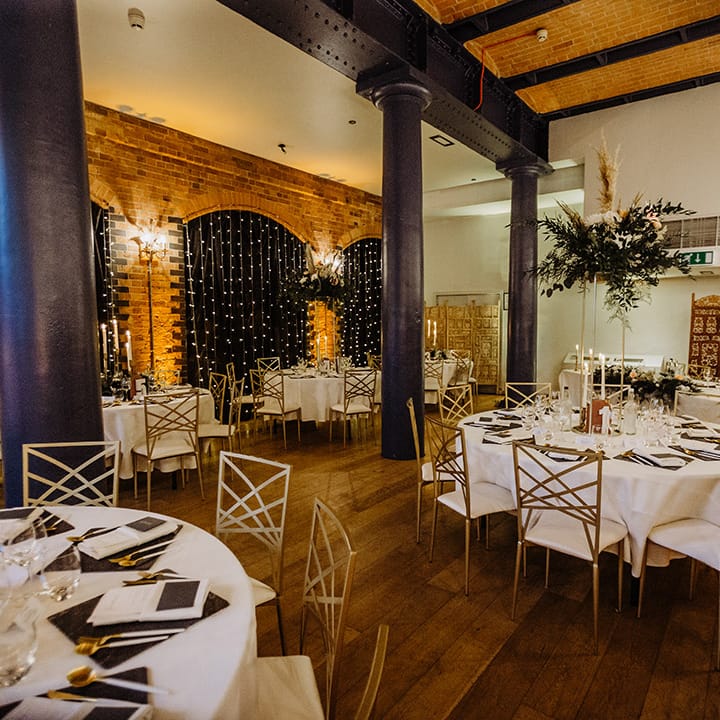 Fairy light wedding reception at Henley Brewery