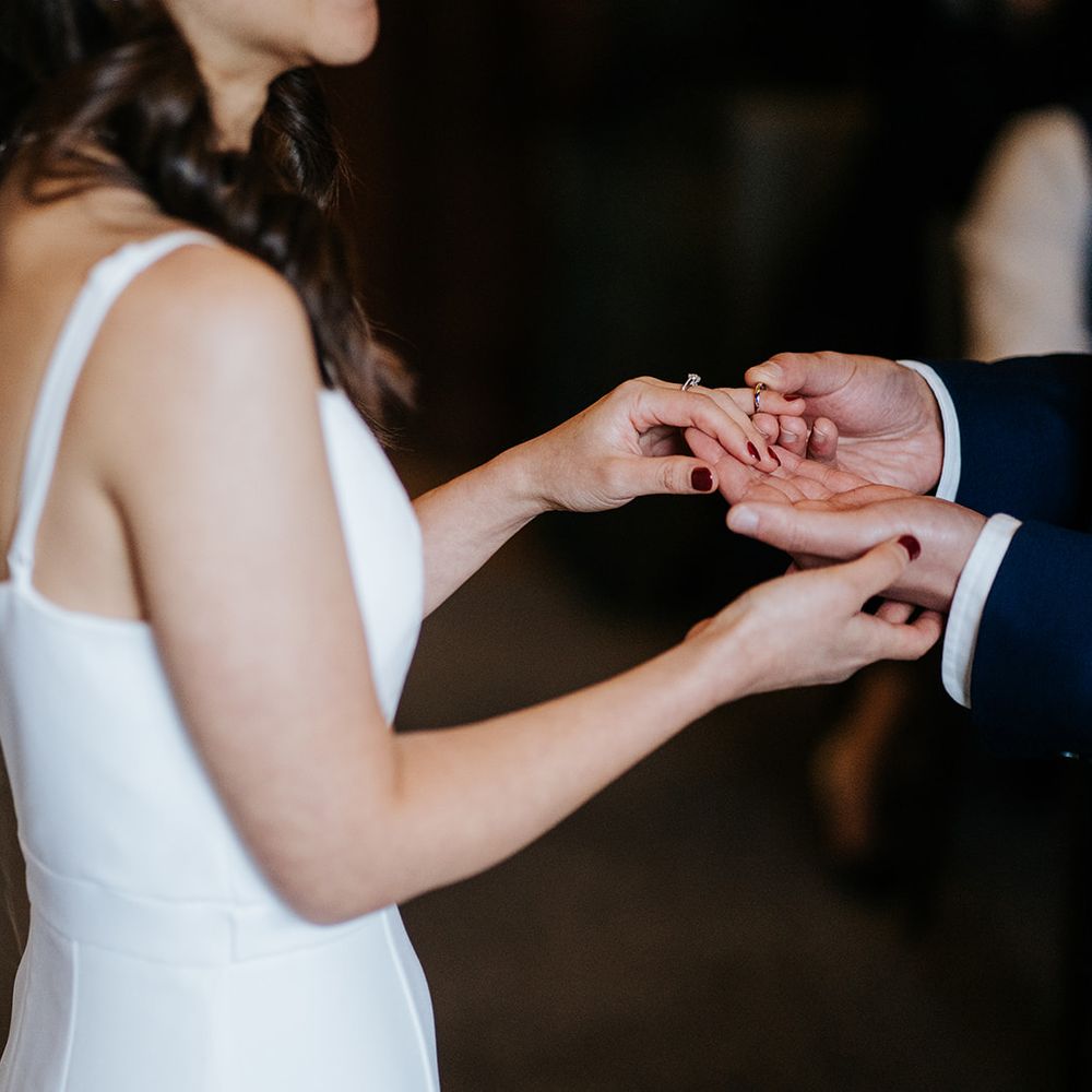 Bride & groom during wedding ceremony at The Old Marylebone Town Hall