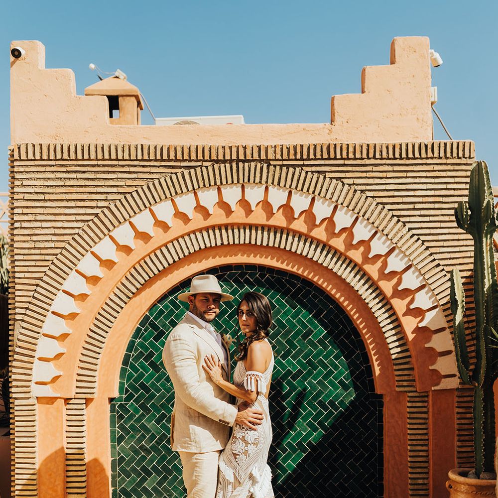 Morocco wedding photography of couple in boho wedding fashion 