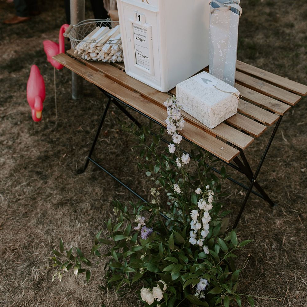 White painted wedding post box for the wedding cards 