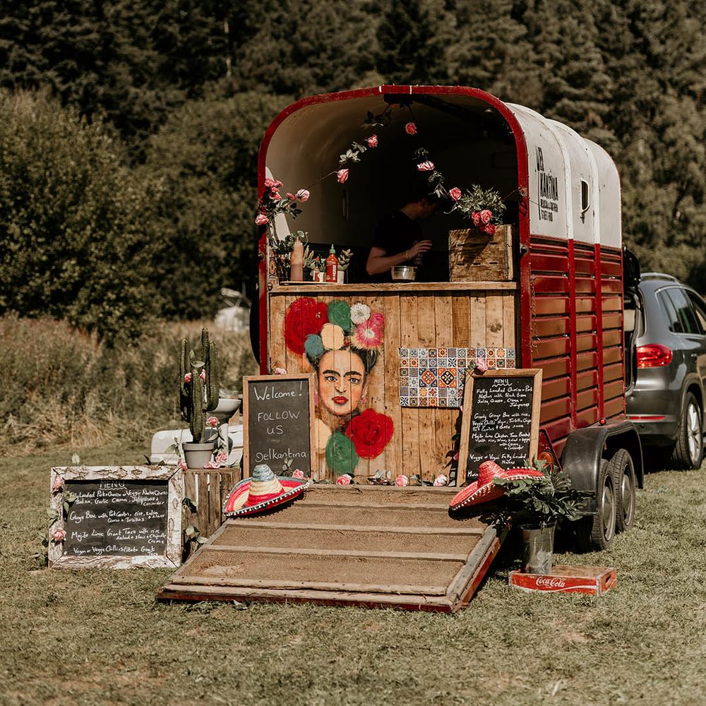 Mexican food truck serving the wedding food for laid back woodland wedding at Camp Katur in Yorkshire 