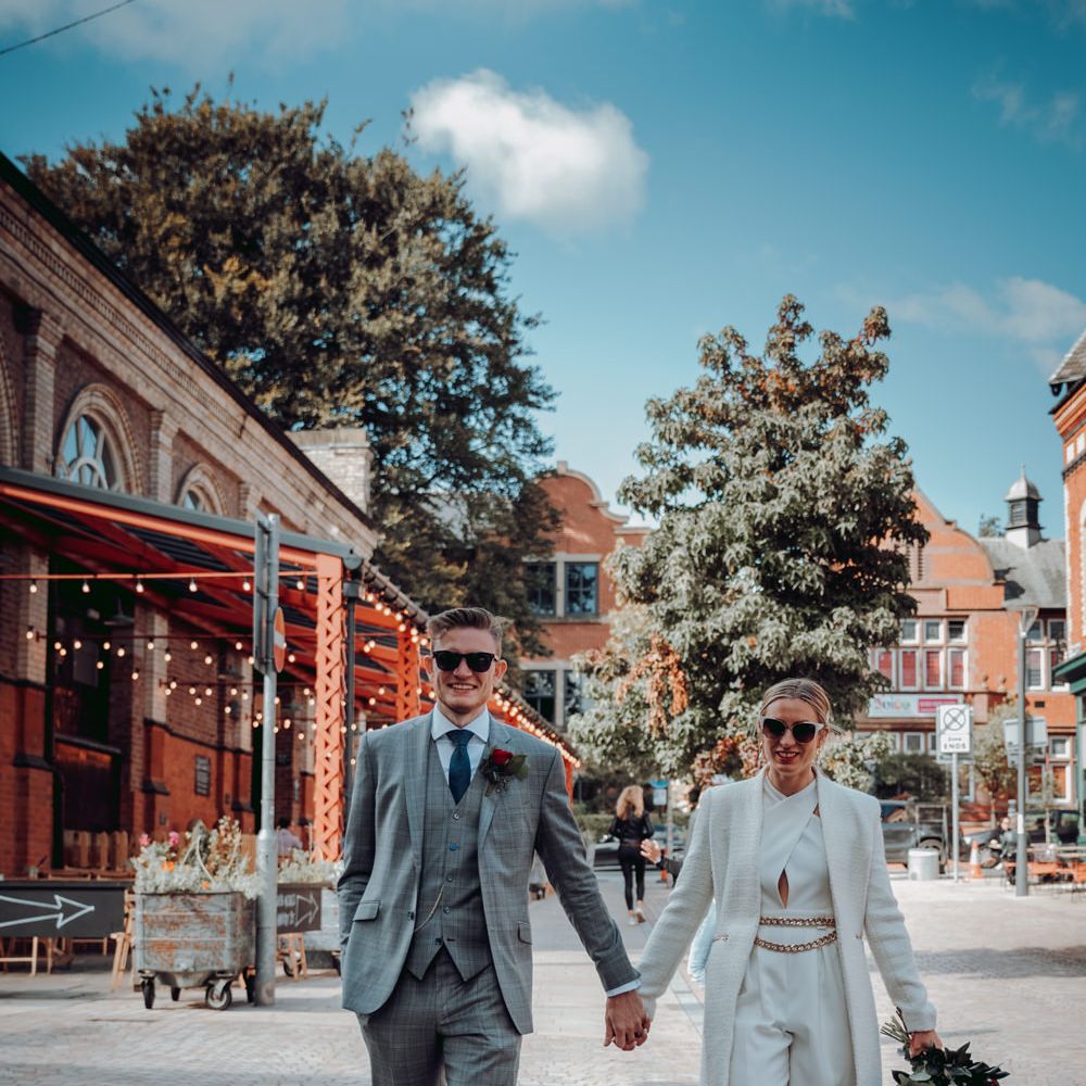 Stylish bride and groom at Trafford micro wedding 