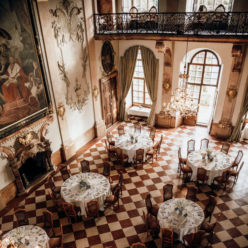 Intimate wedding reception in a castle in Salzburg, Austria