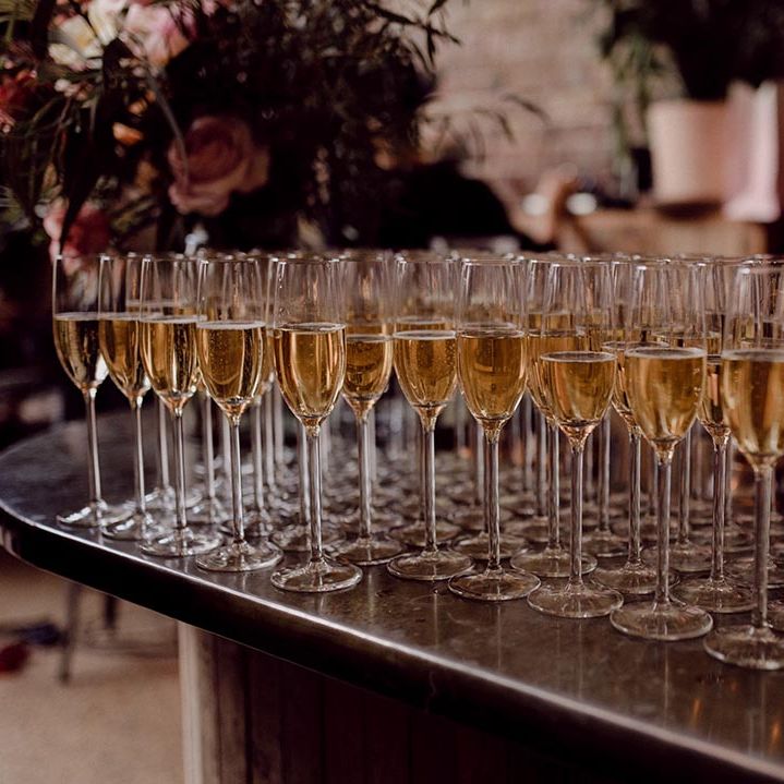 Glasses of champagne for wedding guests