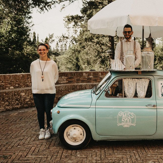 Miss 500 ice cream van in classic blue Italian Fiat 500