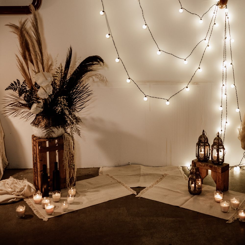 Fairy lights hanging from wall 