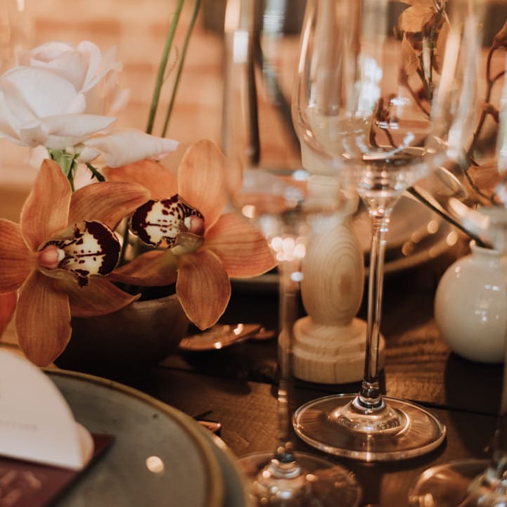 Unique flower details for wedding table at Reymerston Hall
