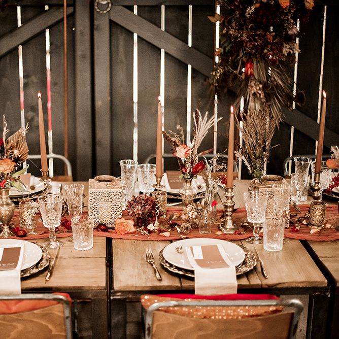 Moroccan table decor with fold charger plates, lanterns and candlesticks 