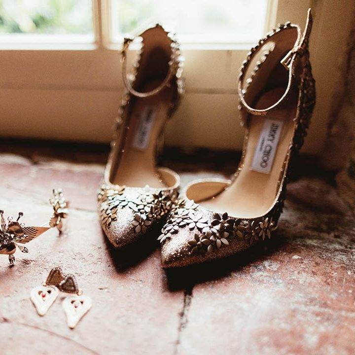 Jimmy Choo bridal shoes complete with floral embellishment 