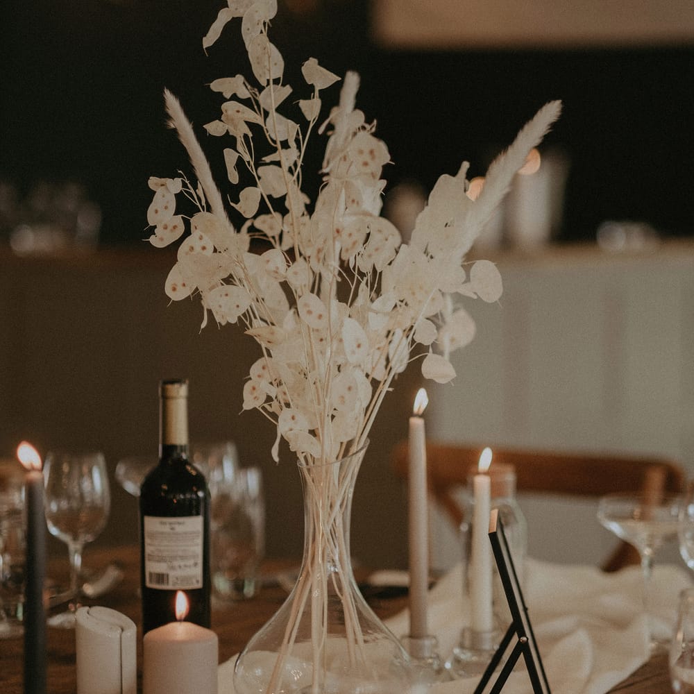 Dried flower arrangements for Pylewell Park wedding