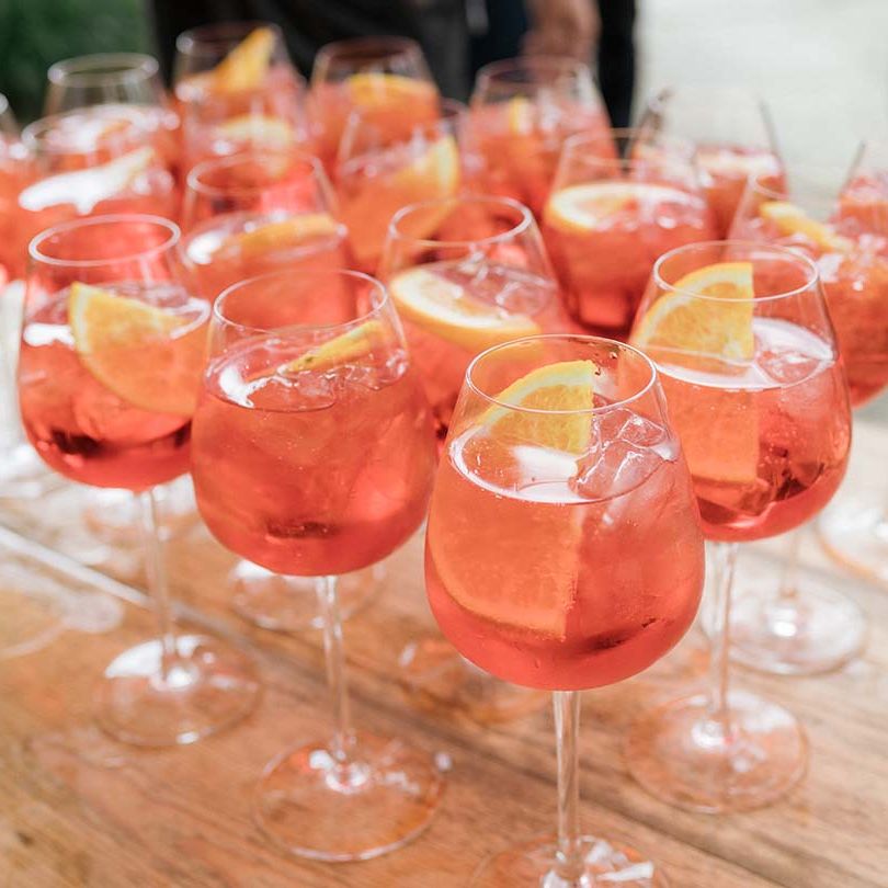 Aperol Spritz drinks for the wedding guests ready and waiting for the party