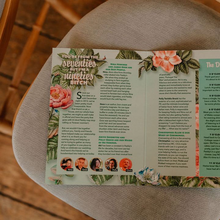 Brightly coloured floral illustrated wedding stationery 