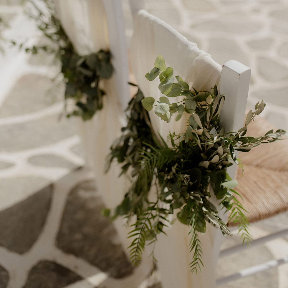 Eucalyptus and greenery wedding chair decor