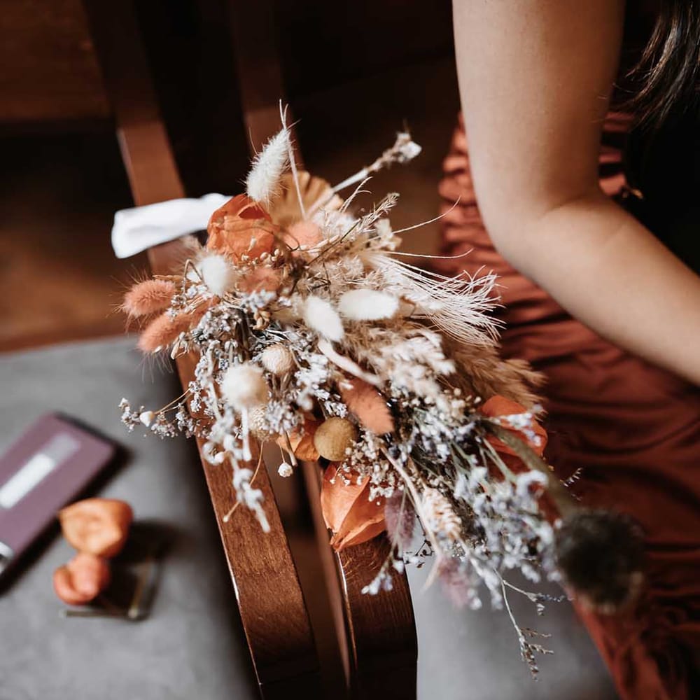 Dried flower bouquet has bunny tails 