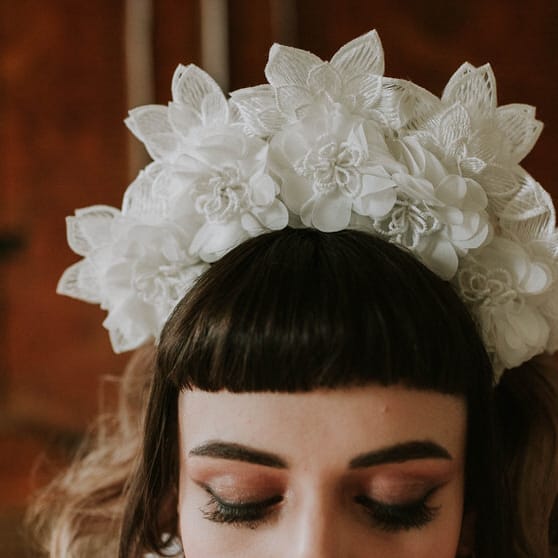 white 3D flower wedding headband 