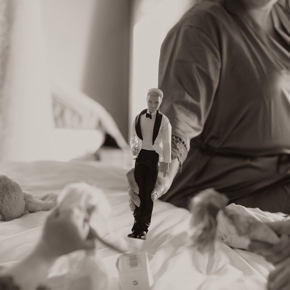 Barbie and Ken dolls in wedding outfits for the kids to play with on the morning of the wedding 