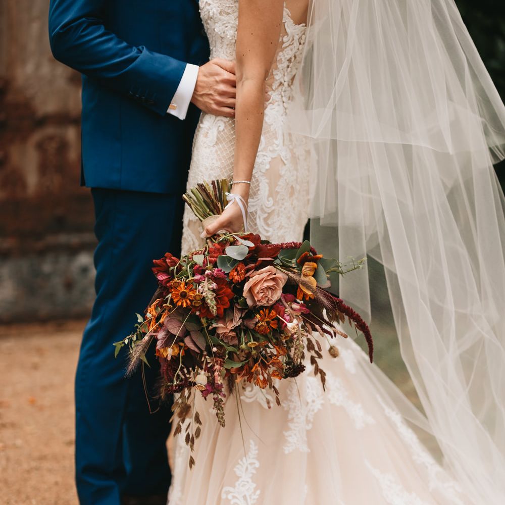 Orange flower autumn wedding bouquet 
