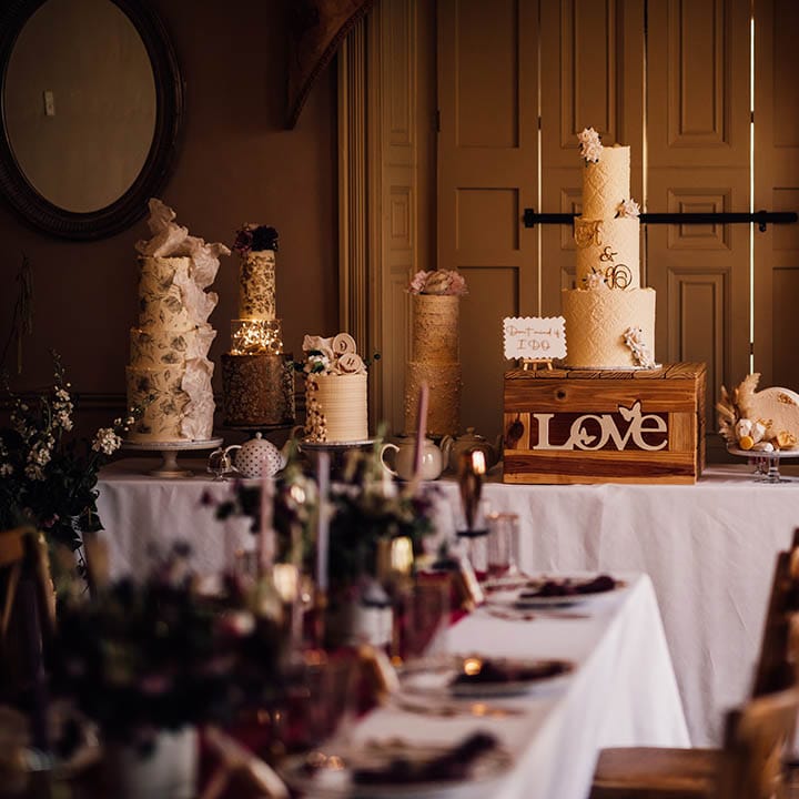 Nine wedding cakes handmade by the bride for an intimate micro wedding with just eight guests 