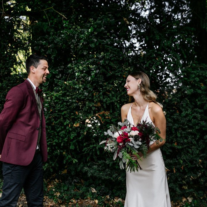 Bride and groom first look at Micro wedding