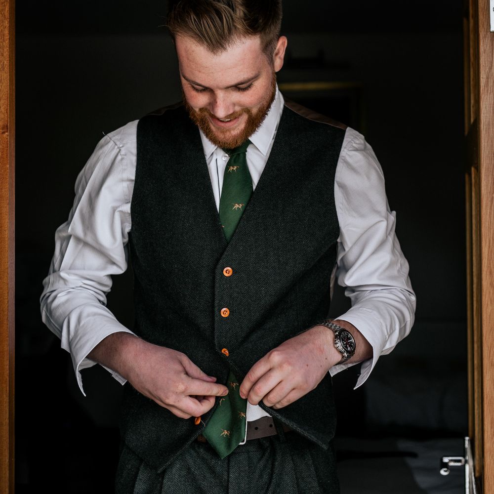 Groom getting ready on his wedding day