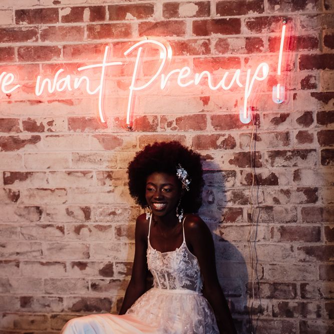 Holla we want Prenup! red neon wedding sign 