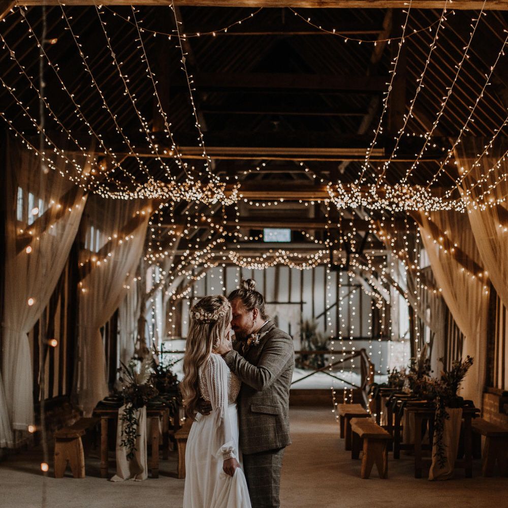 Fairy light lit barn wedding 
