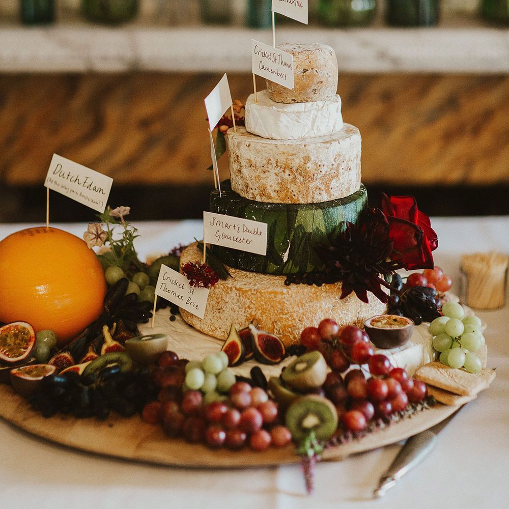 Cheese tower for grazing table on wedding day