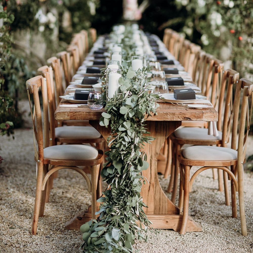 sage green floral table garland  
