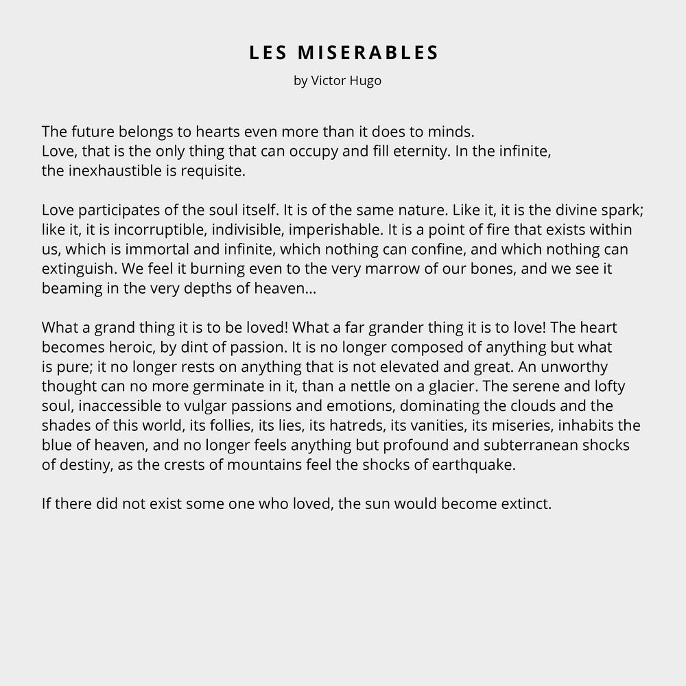 Les Miserables by Victor Hugo wedding reading