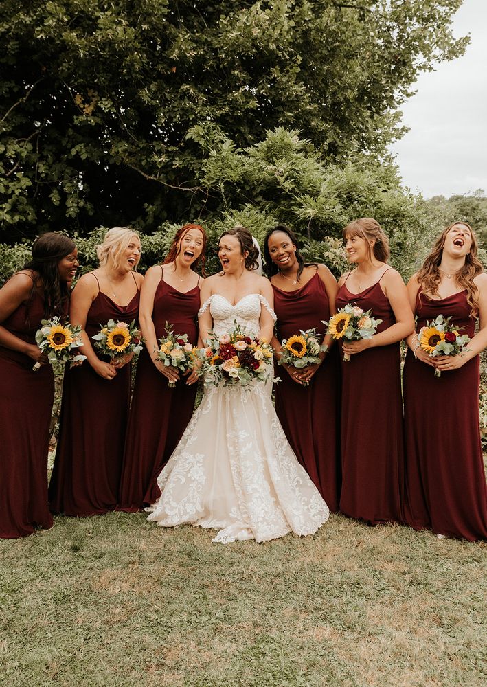 Autumnal Dewsall Court Wedding With Sunflowers & Red Bridesmaid Dresses Autumnal Dewsall Court Wedding With Sunflowers & Red Bridesmaid Dresses