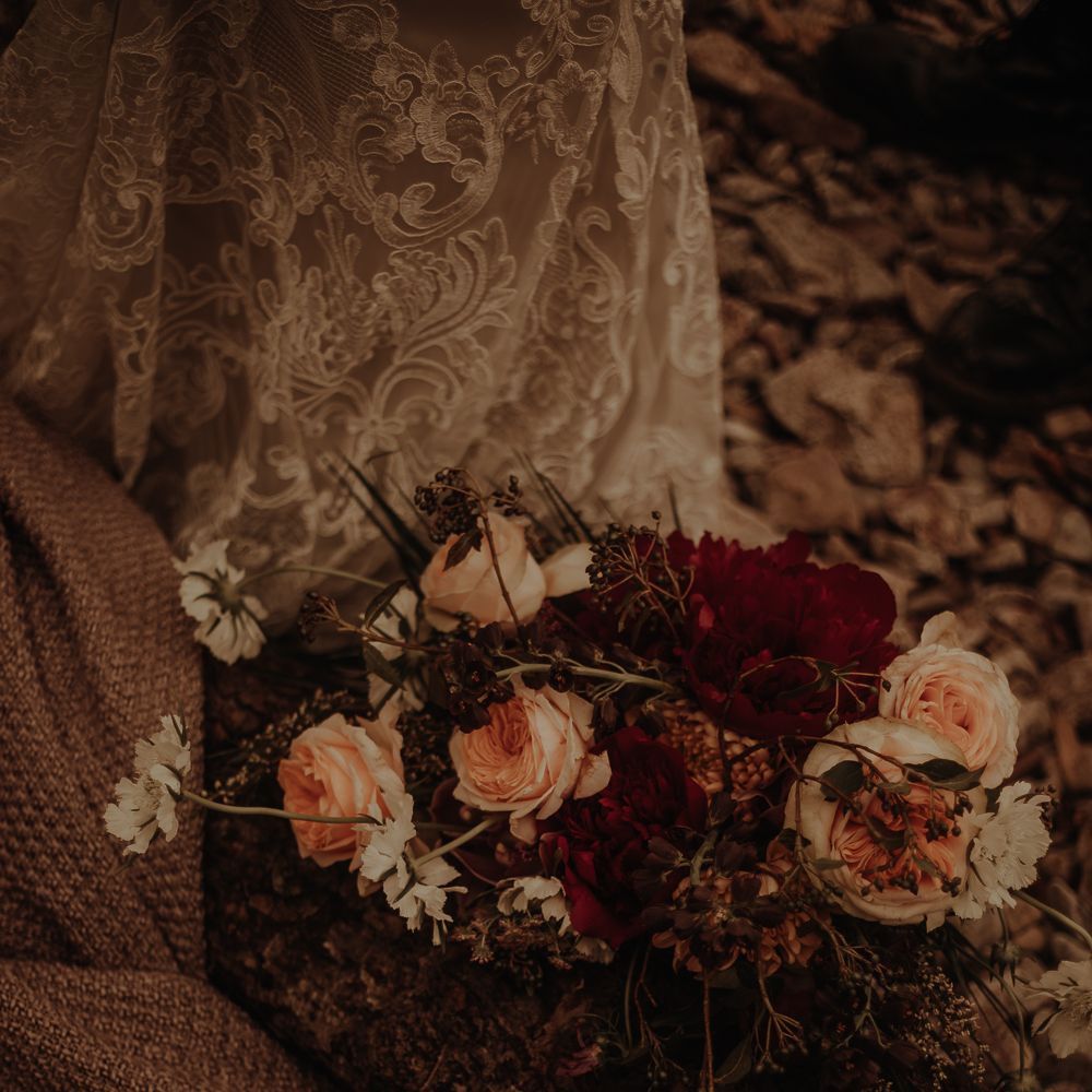 blush wedding flowers at Lake District Elopement wedding