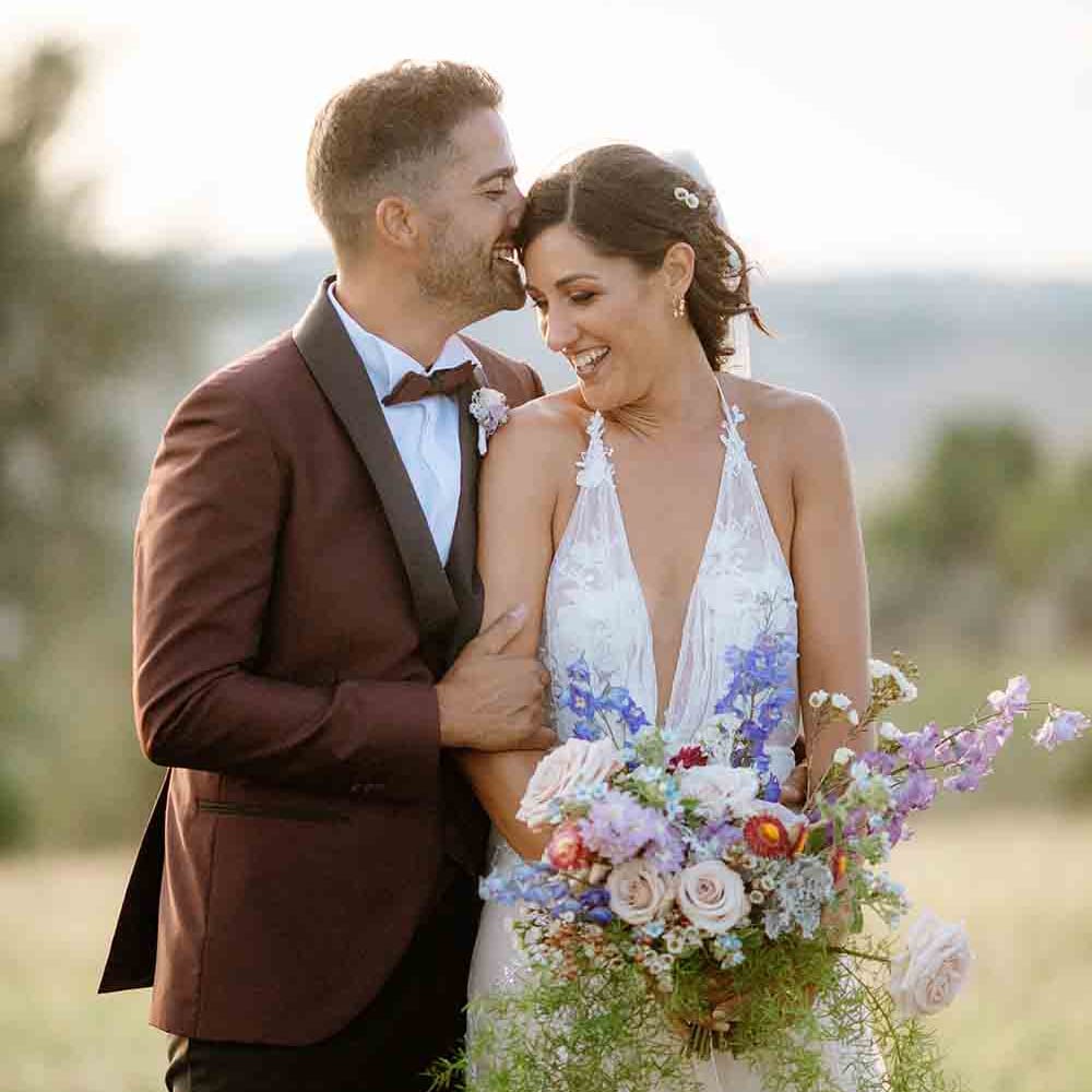 Bride and groom at romantic Italian wedding