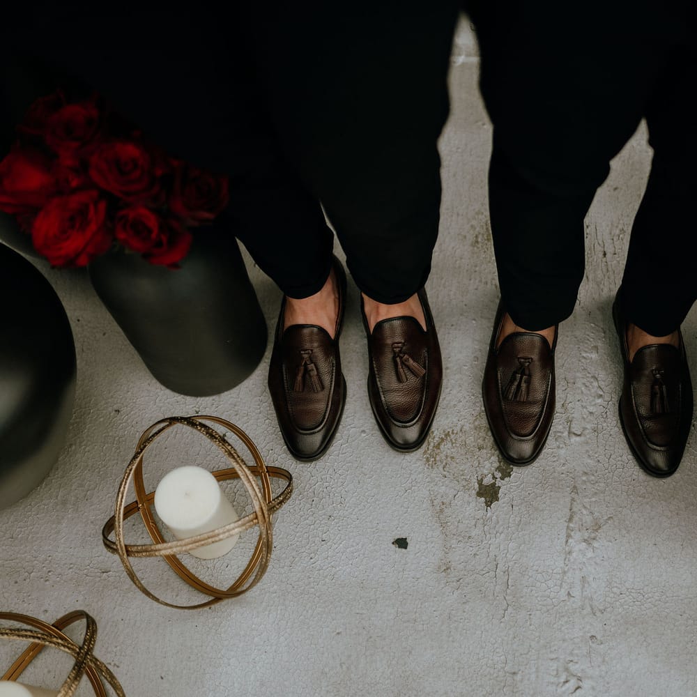 Matching black loafer shoes for grooms at New York rooftop wedding