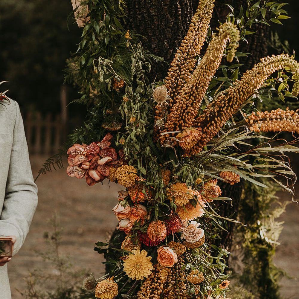 Yellow, orange and green wedding flowers 