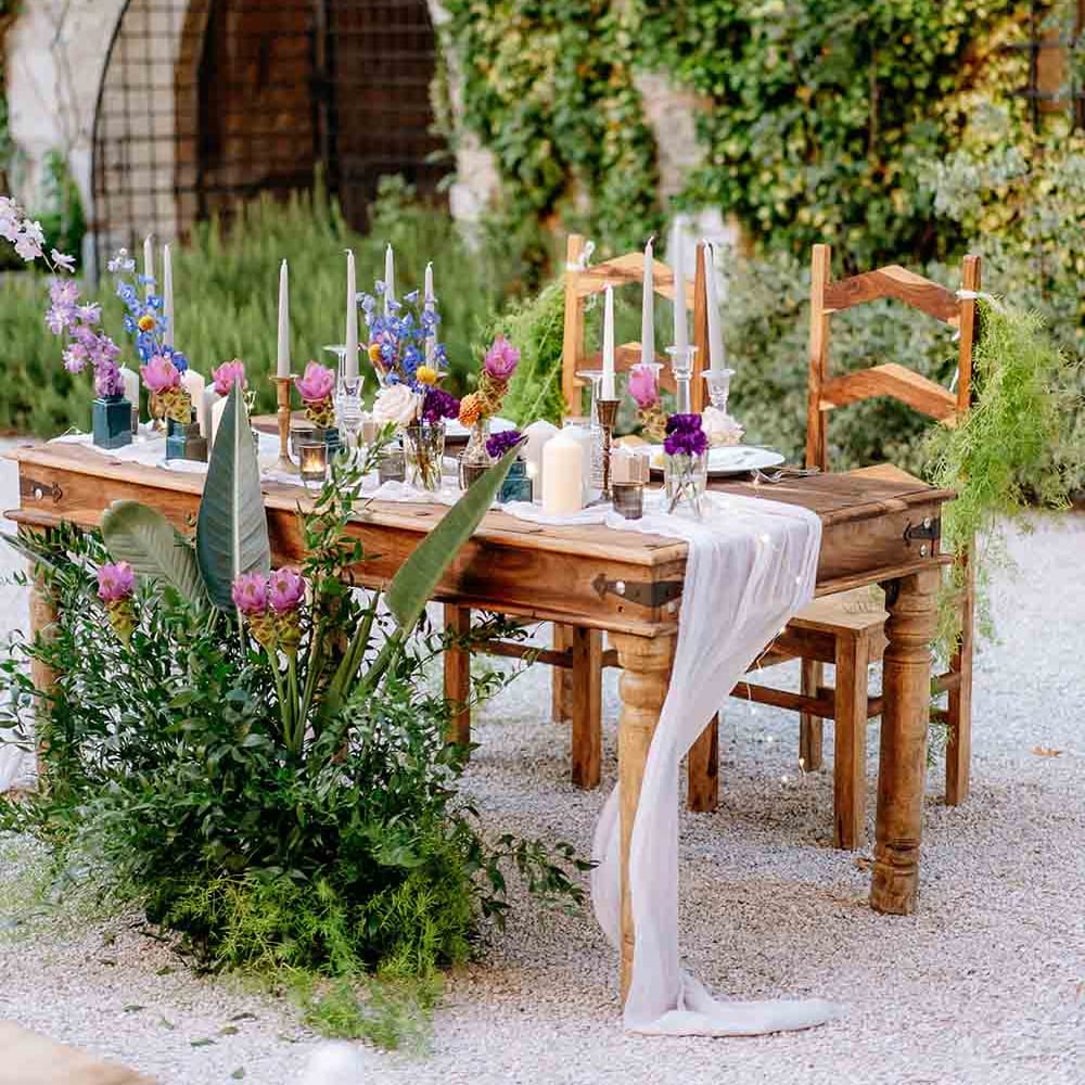 Beautifully decorated sweetheart table for bride and groom 