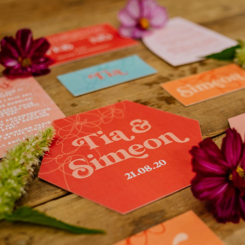 Contemporary wedding stationery designs with retro font by Sundown Paper 