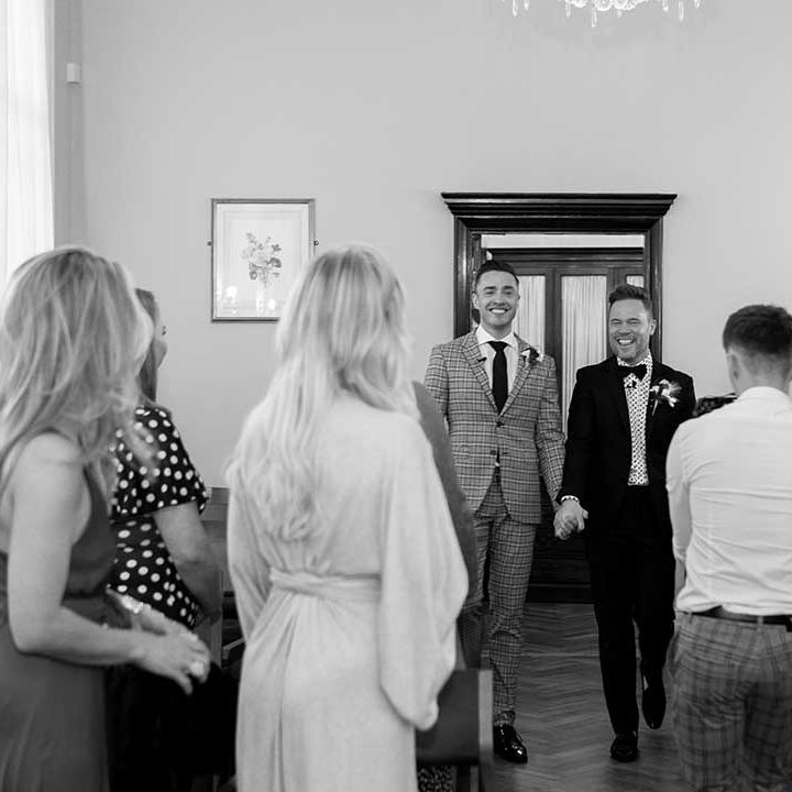 Wedding guests gather at Chelsea Old Town Hall