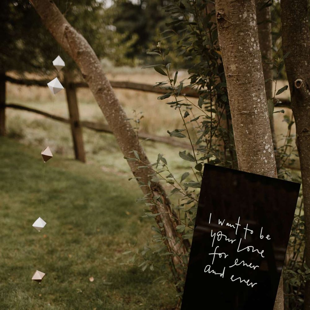 DIY minimal chalkboard wedding sign at DIY gin bar wedding