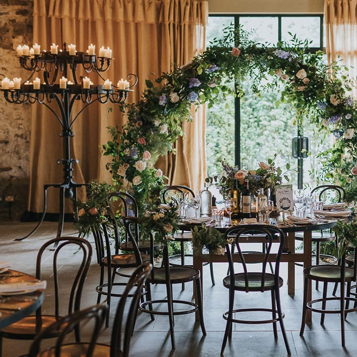 wedding top table backdrop floral moongate decor 