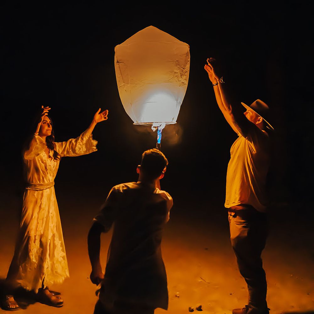 Wedding lantern ceremony in Morocco with the bride and groom sending it off