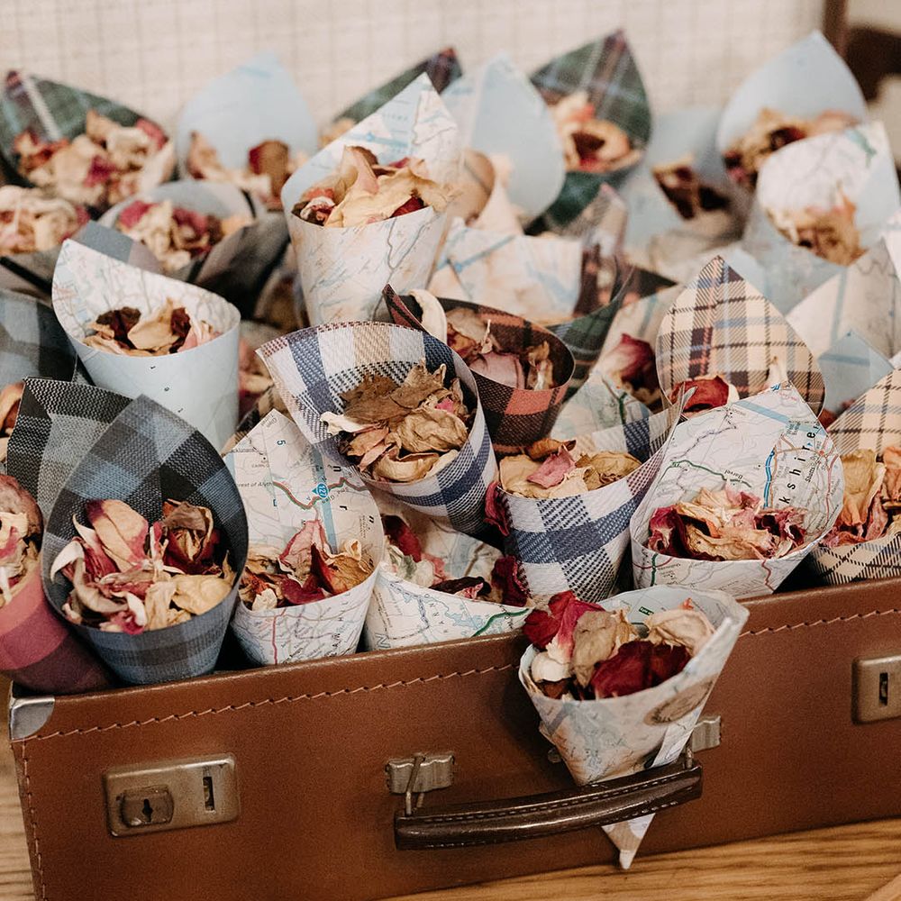 Confetti cones of dried confetti 